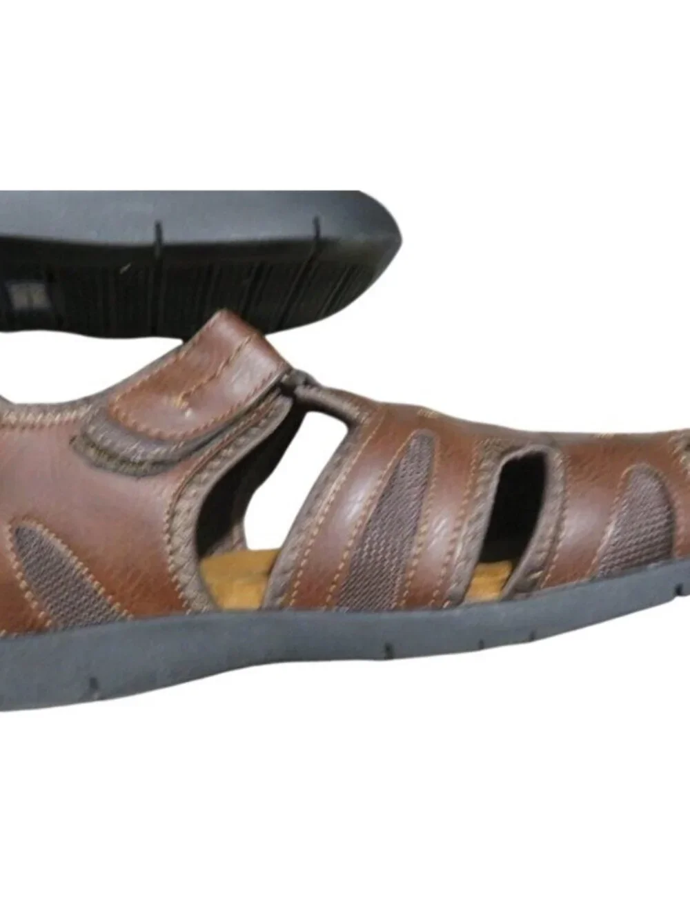 Nunn Bush Brown Leather Rio Grande Fisherman Toe Velcro closure Sandals Sz 13 M